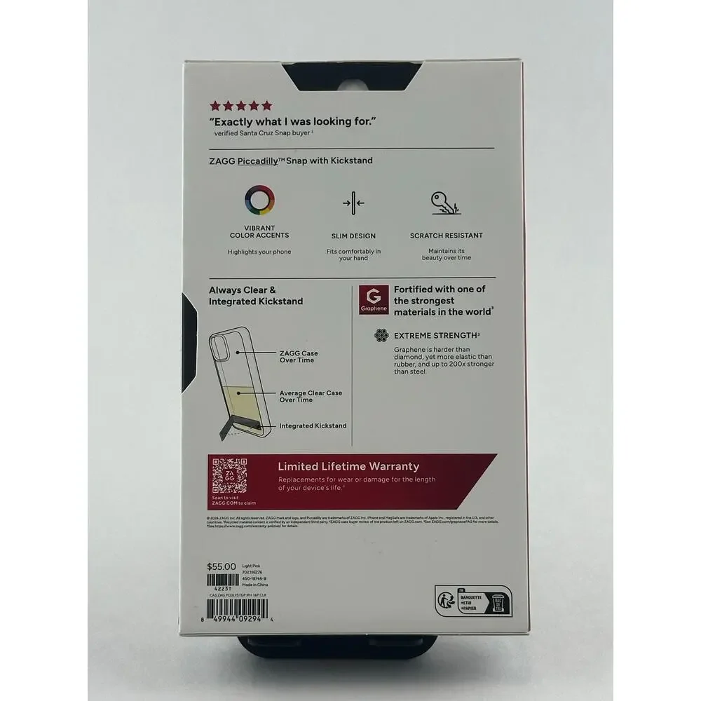 Zagg Piccadilly Snap w/ Kickstand iPhone 16 Pro Clear/Pink Case NWT